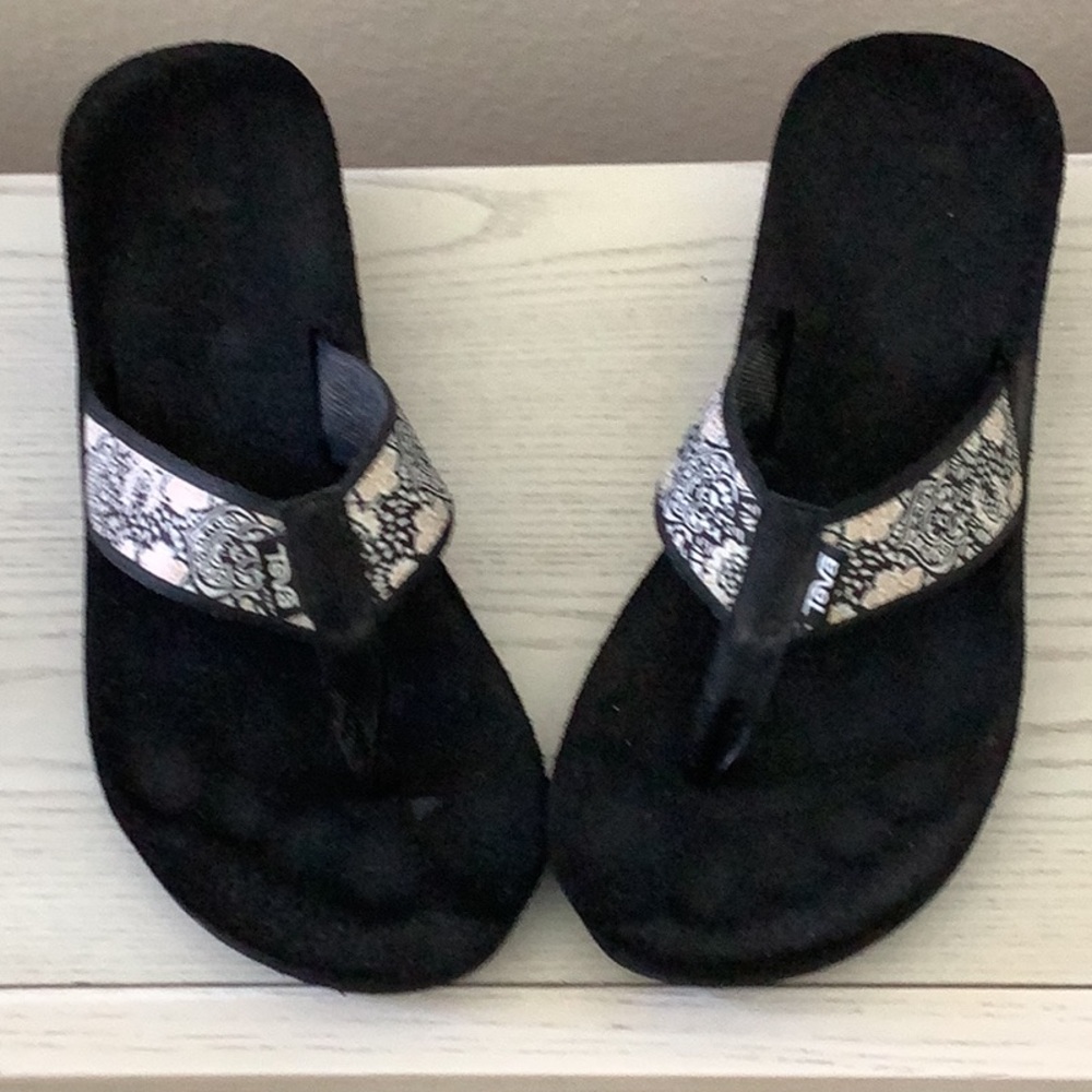 Teva Black and White Sandals with Textured Footbed and Shimmery Straps